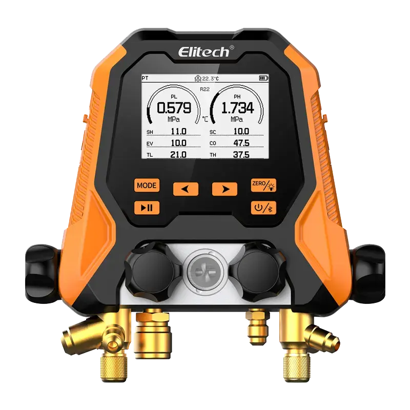 Elitech - MS-870C-set 4 weg digitale manifold incl slangenset en koffer